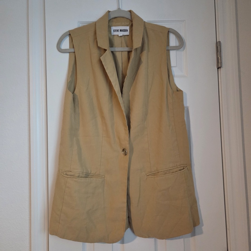 Steve Madden Womens Sleeveless Vest Blazer DN11825R Tan Camel M